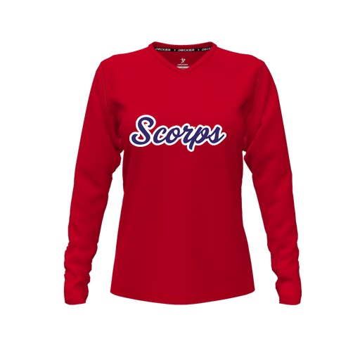 [FTLVPTRD-FYXS-LOGO3] Decker Performance T-Shirt (Female Youth XS, Red, V Neck, Logo 3, Long Sleeve)